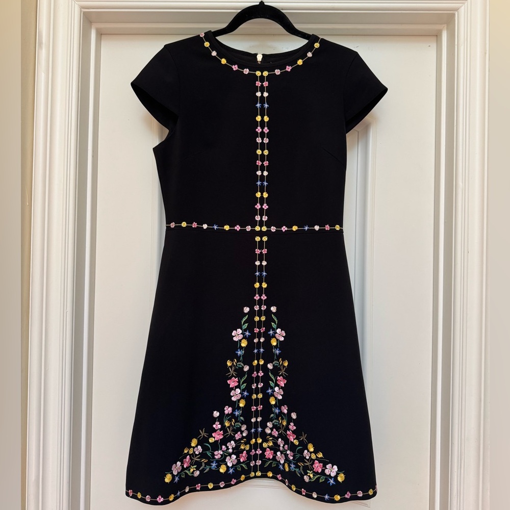 Ted Baker Floral Embroidered Black Dress (UK 2/US 4)